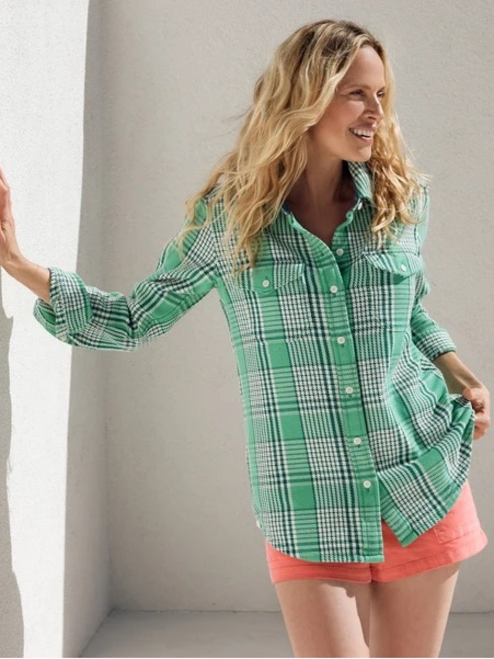 OUTERKNOWN • Women's Blanket Shirt Sea Green Jones Plaid - button down XS/Small